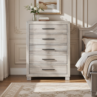 Sunvega Modern Gray Finish Two-Drawer Nightstand with Antique Brass Pulls