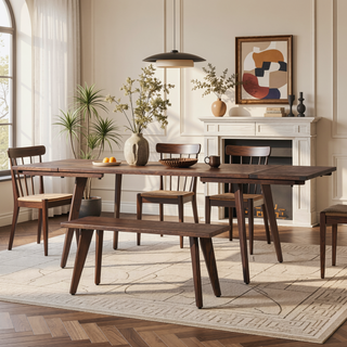 Sunvega Solid Red Oak Wood Bench with Tapered Legs for Dining and Entryway