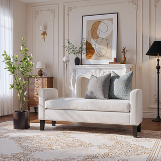 Sunvega Vanilla Fabric Upholstered Accent Bench with Foam-Padded Seat and Armrests