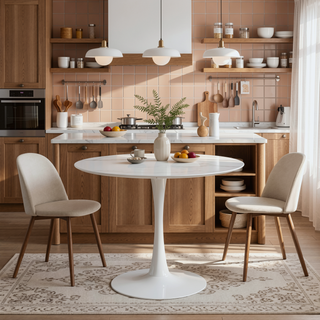 Sunvega White Faux Marble Dining Table with Metal Base for Four