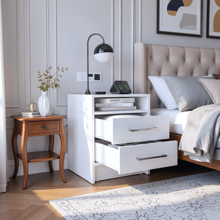 Sunvega Modern Nightstand with Two Spacious Drawers and Metal Handles for Bedroom
