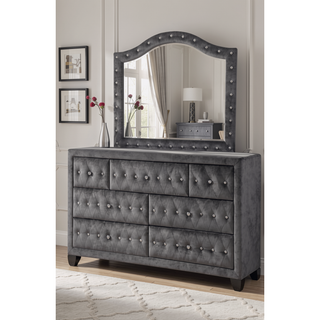 Sunvega Cream Velvet Upholstered Crystal Tufted 7-Drawer Dresser with Wood Frame