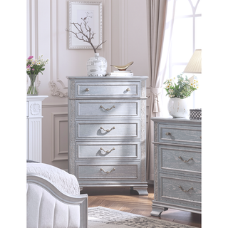 Sunvega Contemporary 5-Drawers Chest with Gray Finish and Crystal Knobs