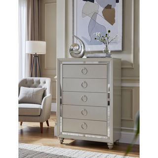Sunvega Mirror Accent Nightstand with Spacious Drawers and Bun Foot