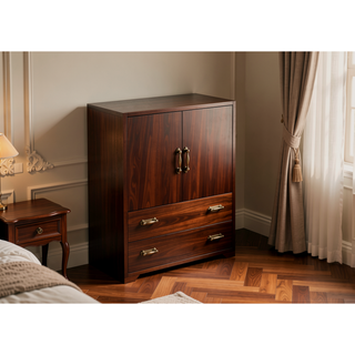 Sunvega Tablita Nightstand with Dark Merlot Finish and 2 Curved Front Drawers