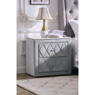 Sunvega Oval Faux Marble Top Nightstand with Two Drawers and Button Tufted Black Fabric