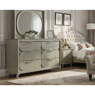 Sunvega Silver 2-Drawer Nightstand with Acrylic Handles and Embossed Panels