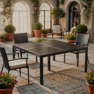 Sunvega Outdoor Modern Aluminum Dining Table with Woven Accents in Gloss Black