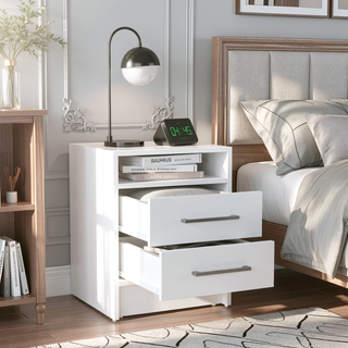 Sunvega Light Gray Nightstand with Two Spacious Drawers and Top Shelf for Bedroom