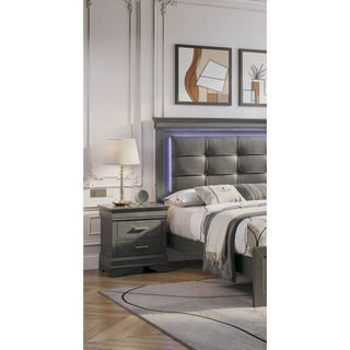 Sunvega Modern Grey Wooden Nightstand with 2 Drawers and Unique Handles