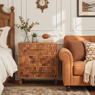 Sunvega Arno Chest with Rhythmic Block-Carved Façade in Golden Teak Finish