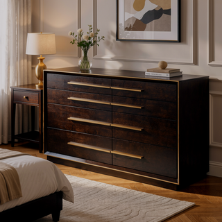 Sunvega Modern Retro Smoked Peppercorn Eight-Drawer Dresser with Ample Storage