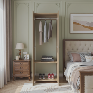 Sunvega Macadamia Slim Closet System with Hanging Rod and Shelf for Bedroom
