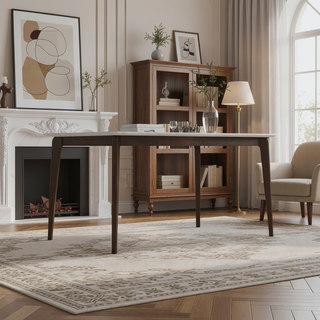 Sunvega Lindsey Mid-Century Modern Solid Wood Dining Table with White Top and Walnut Legs