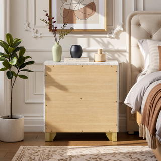 Sunvega Modern Black Nightstand with Two Drawers and Gold Accents