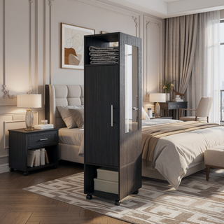 Sunvega Black Bedroom Wardrobe Boston with Spacious Shelves and Integrated Mirror