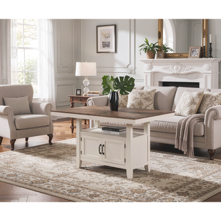 Sunvega Brown Asian Hardwood Counter Table with Hidden Storage and Distressed Top