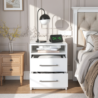 Sunvega Light Gray Nightstand with Two Spacious Drawers and Top Shelf for Bedroom