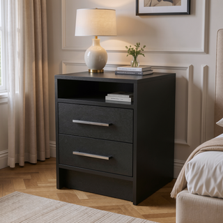 Sunvega White 2-Drawer Nightstand with Open Shelf for Small Bedroom Spaces