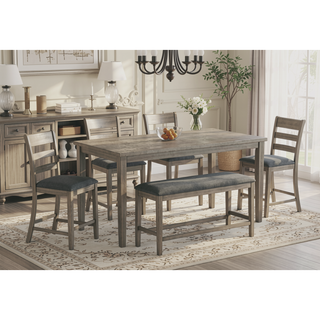 Sunvega 46" Rectangular Transitional Bench with Black Upholstered Seat for Dining Room