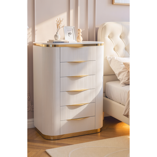 Sunvega White and Gold Detailed Chest with 6 Spacious Drawers for Bedroom