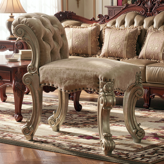 Sunvega Antique Contrast Finish Poly Resin Vanity Stool with Nailhead Trim