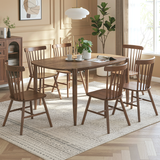 Sunvega Walnut Solid Wood Dining Table with Mid-Century Modern Style and Rounded Edges