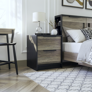 Sunvega Light Gray Nightstand with Two Drawers and Metal Handles for Bedroom