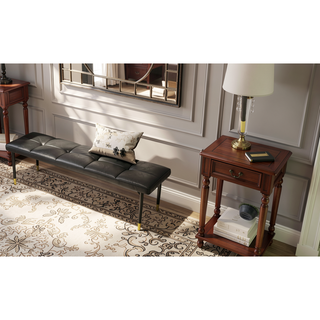 Sunvega 47 Inch Multifunctional Black Shoe Bench with Faux PU Cushion and Gold Accents