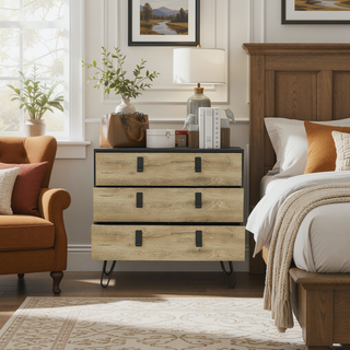 Sunvega Black Macadamia Modern Dresser with Three Drawers and Metal Handles