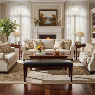 Sunvega Cherry Finish Wood Frame Bench with Dark Brown Faux Leather Upholstered Seat