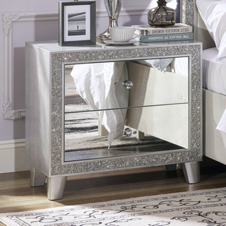 Sunvega Mirrored Front Champagne Finish Nightstand with Two Storage Drawers