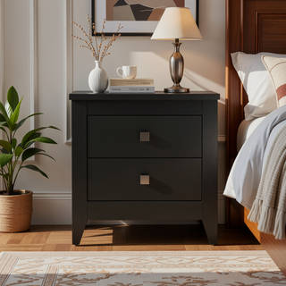 Sunvega Nightstand with Two Spacious Drawers and Four Wooden Legs for Bedroom