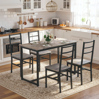 Sunvega Industrial Style Five-Piece Table and Chair Set with Backrest for Various Scenarios