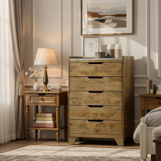 Sunvega Transitional Light Aspen Brown Nightstand with LED Light and USB Ports