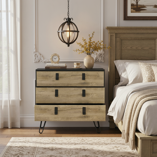 Sunvega Modern Black Macadamia Chest of Drawers with Hairpin Legs and Metal Accents