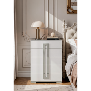 Sunvega Sleek White Finish Tall Chest with Multiple Drawers for Maximum Storage