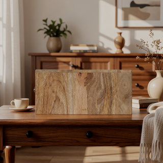 Sunvega Minimalist Wall-Mounted Solid Mango Wood Nightstand with Carved Drawer
