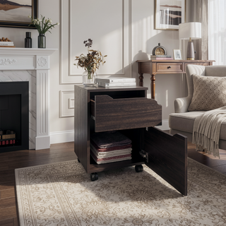 Sunvega Compact Nightstand with Door and Drawer for Small Spaces