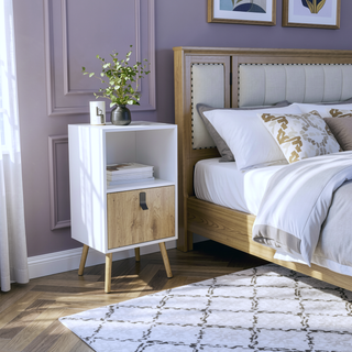 Sunvega Modern Tall Nightstand with Open Storage and Convenient Drawer