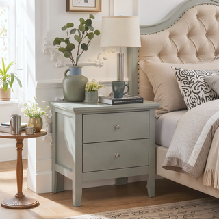 Sunvega Elegant Silver Champagne Nightstand with Two Drawers for Bedroom Storage
