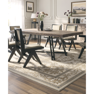 Sunvega Black Contemporary Metal Trestle Base Dining Table Rectangle 1pc