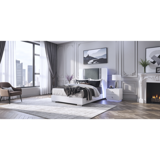 Sunvega Modern White LED Nightstand With Sleek High Gloss Finish