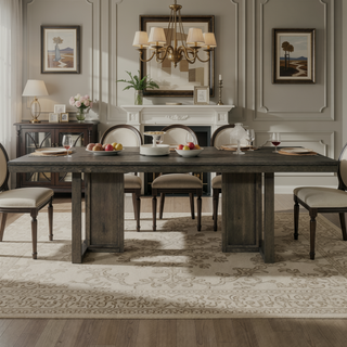 Sunvega Sleek Dark Grey Rectangular Dining Table with Chevron Pattern and Trestle Base