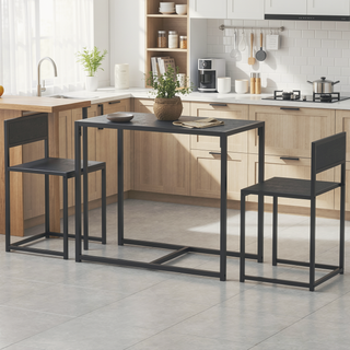 Sunvega 3-Piece Industrial Dining Table Set for Two with MDF Top and Steel Legs