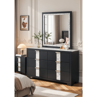 Sunvega Black and White Finish Nightstand with Two Drawers and Metal Knobs