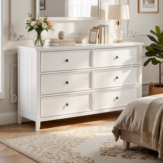 Sunvega White Finish 2 Drawer Bedroom Nightstand Farmhouse Style Bedside Table