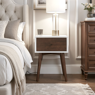 Sunvega Mid-Century Modern Dark Brown Walnut Nightstand with 1 Drawer for Bedroom
