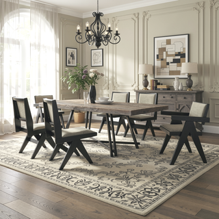 Sunvega Black Contemporary Metal Trestle Base Dining Table Rectangle 1pc