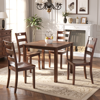 Sunvega Transitional Walnut Finish Dining Table Set with Four Slat Back Chairs